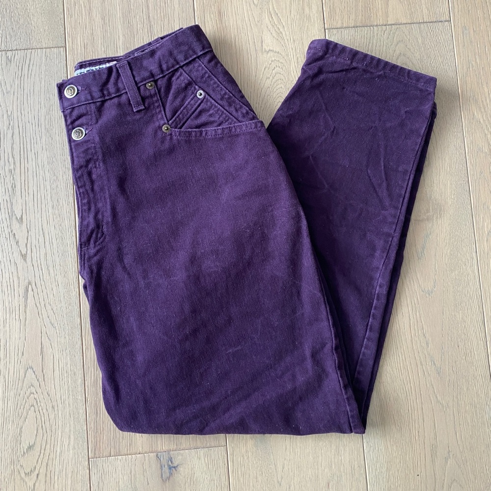 high-waisted purple velvet cargo pants